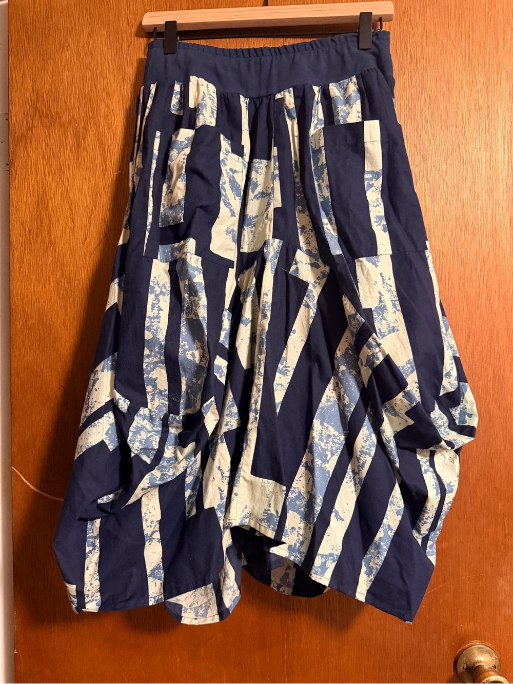Navy and Cream Abstract Print A-Line Skirt